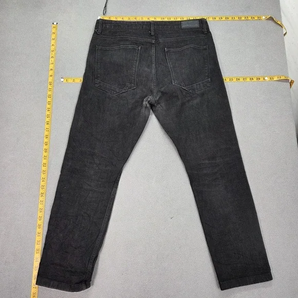 SPAO Jeans Mens 34x26 Black Tapered Selvedge Denim Zip Fly Stretch Casual Pants